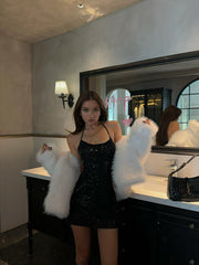 Rhinestone Straps Party Dress Beige