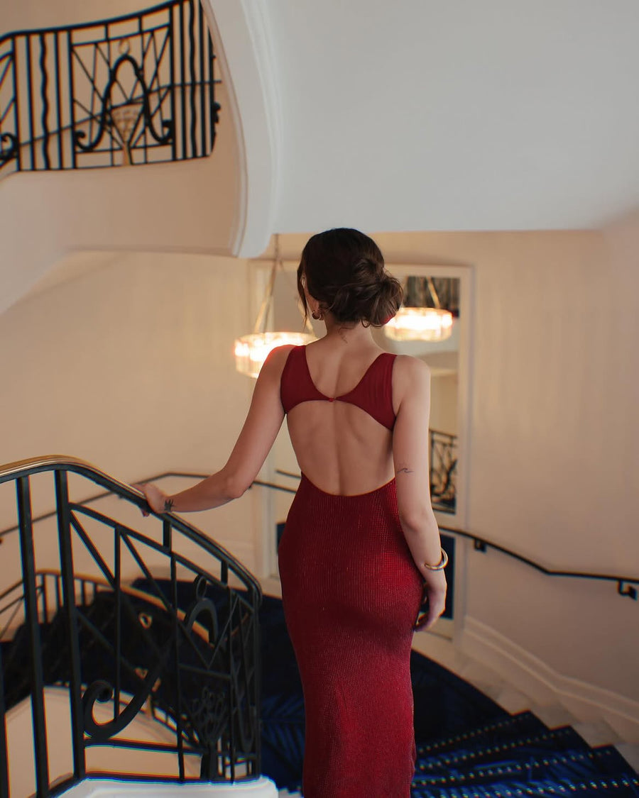 Rhinestone Full Length Dress Red