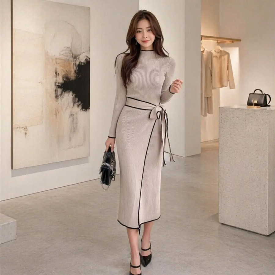 Elegant Knit Wrap Dress