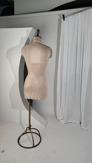Rhinestone Straps Party Dress Beige