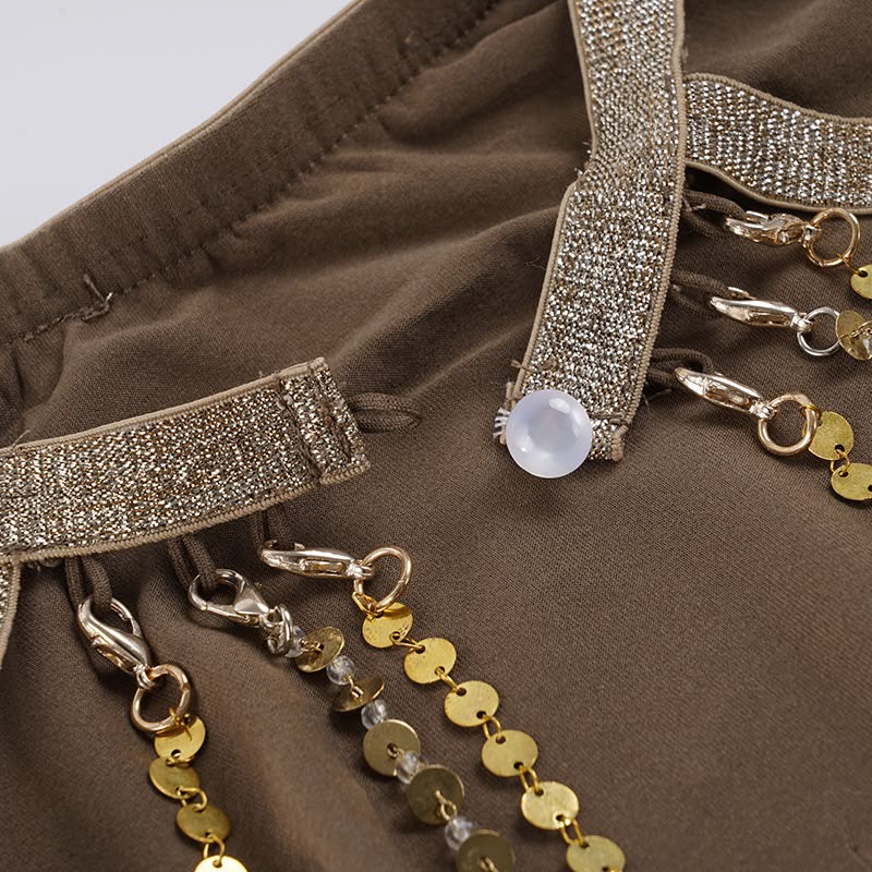 Taupe Butterfly Chain Backless Dress
