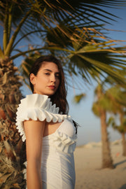 White Ivory Allure One Shoulder Swimsuit Elegant Ruffle Swimwear