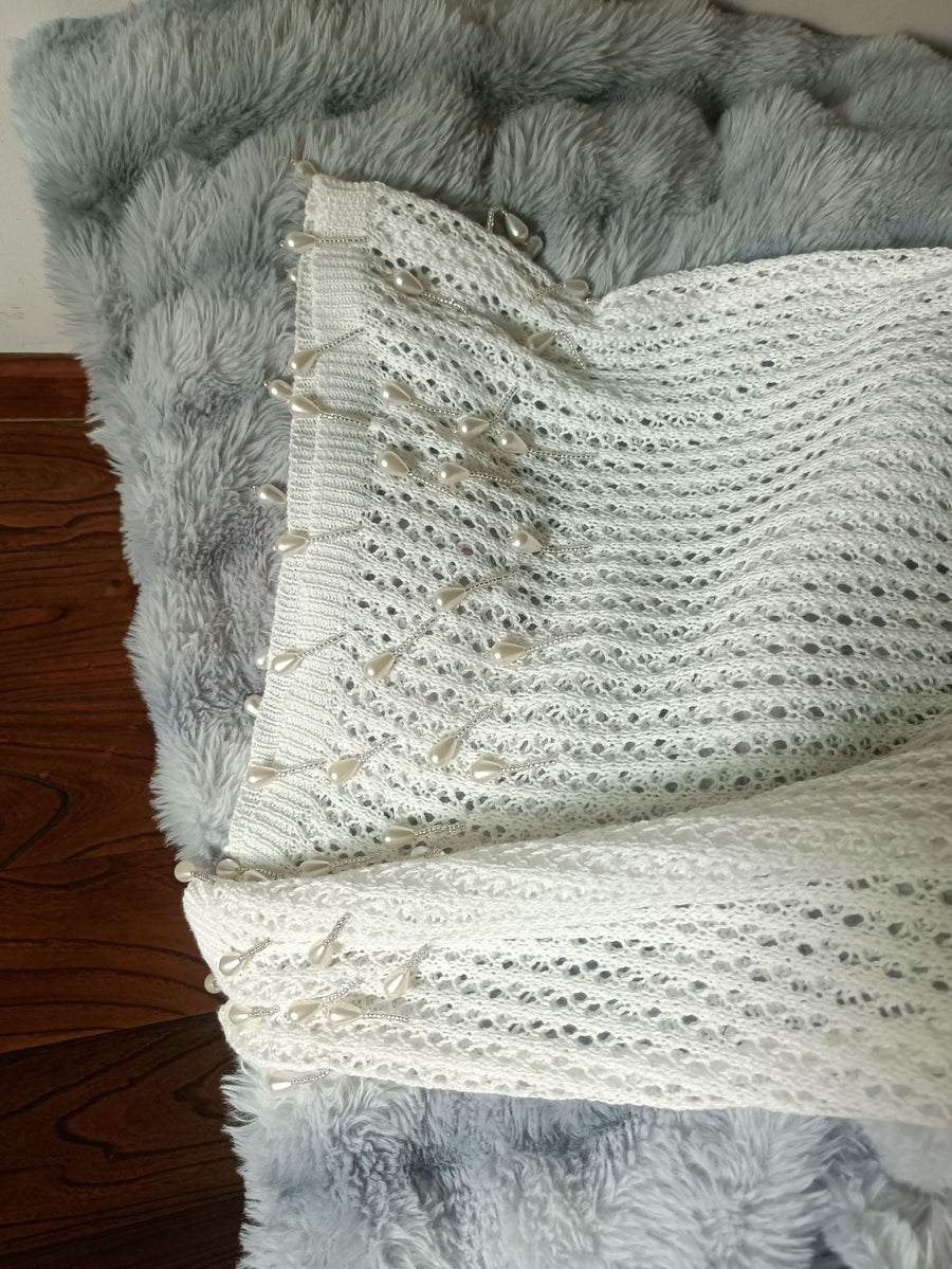 White and blue crochet Pearl Dress