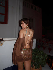 Taupe Rhinestone Backless Party Dress - GPLT
