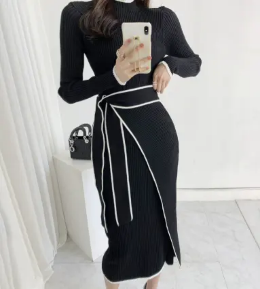 Elegant Knit Wrap Dress