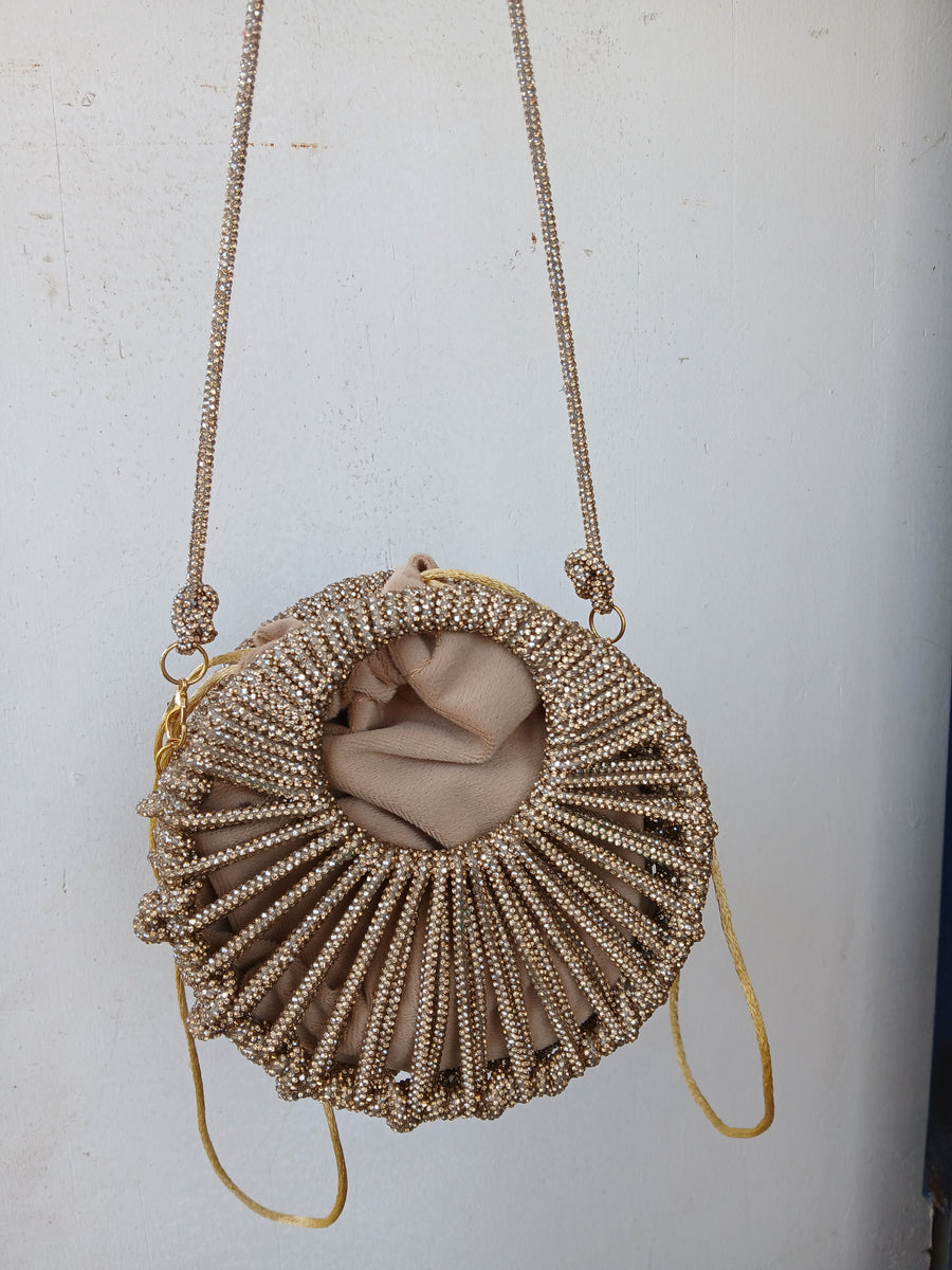 Rhinestone Silver String Bag