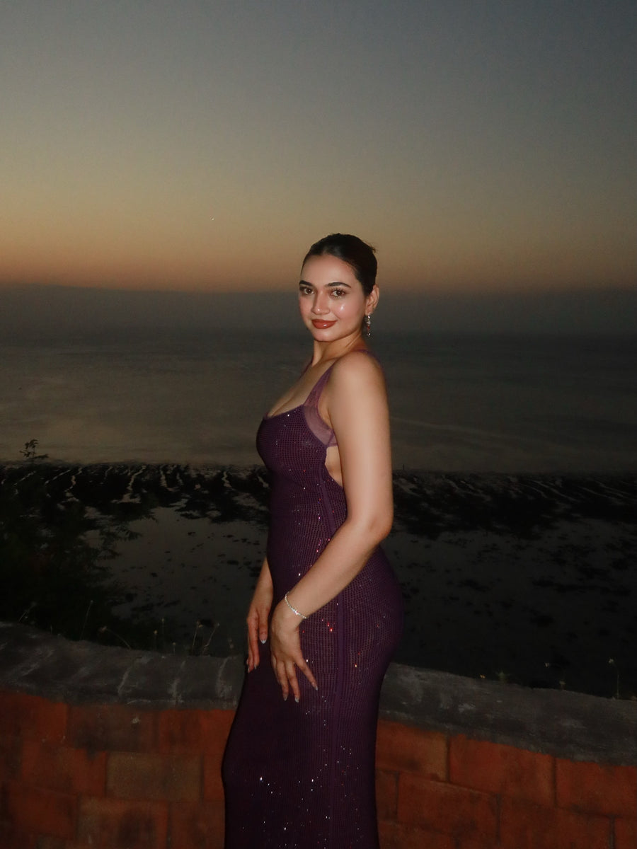 Embellished Purple Rhinestone Dress