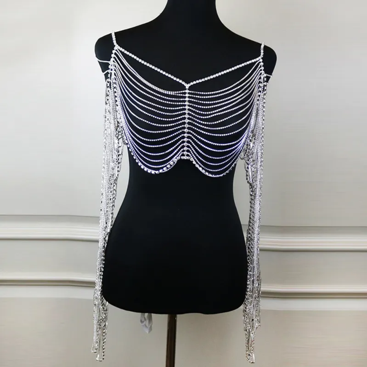 Rhinestone Shrug Sleeves Top