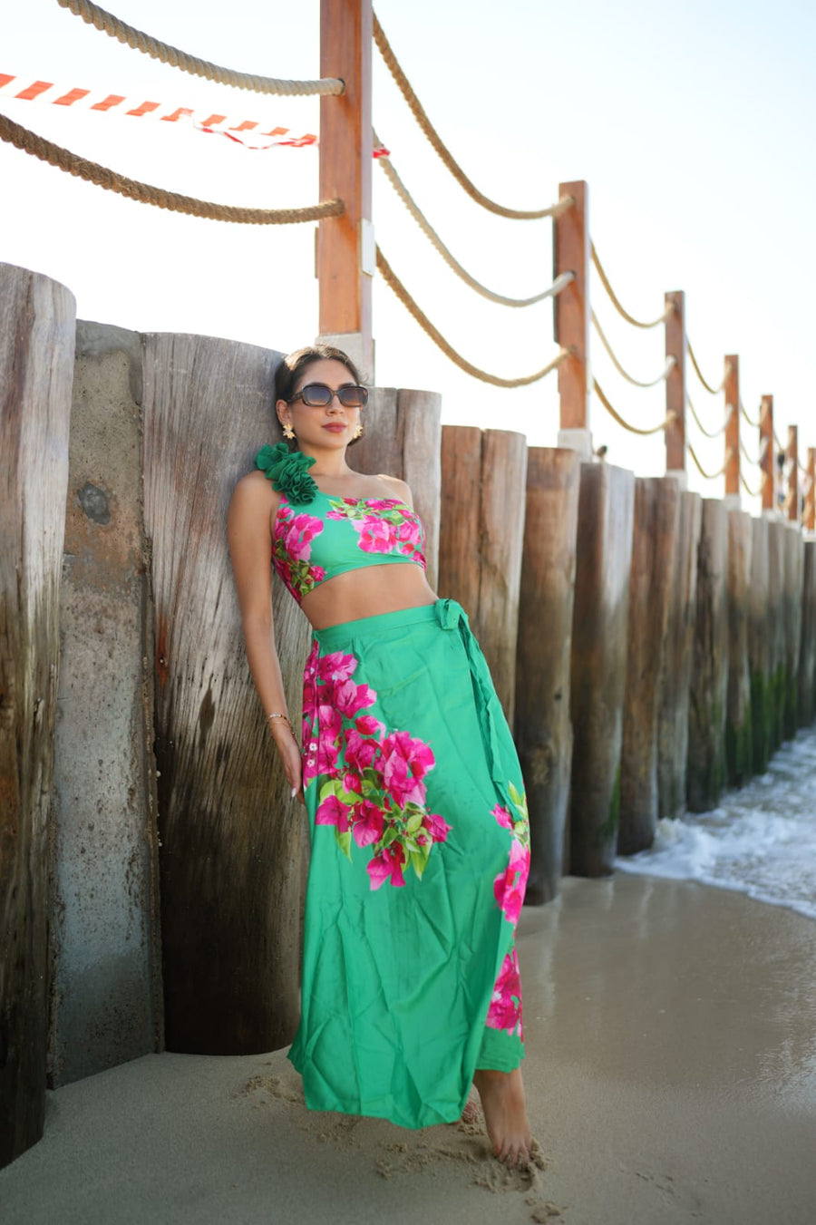 Pink And Green Bloom 3- Piece Swimsuit Set