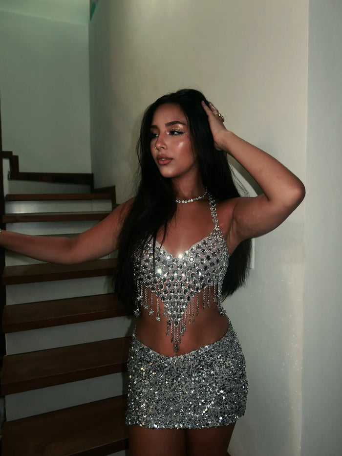 Silver Rhinestone Top-GPLT