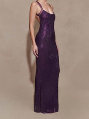 Embellished Purple Rhinestone Dress