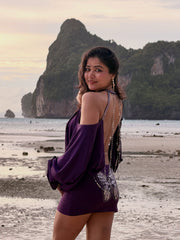 Purple Butterfly Chain Backless Dress