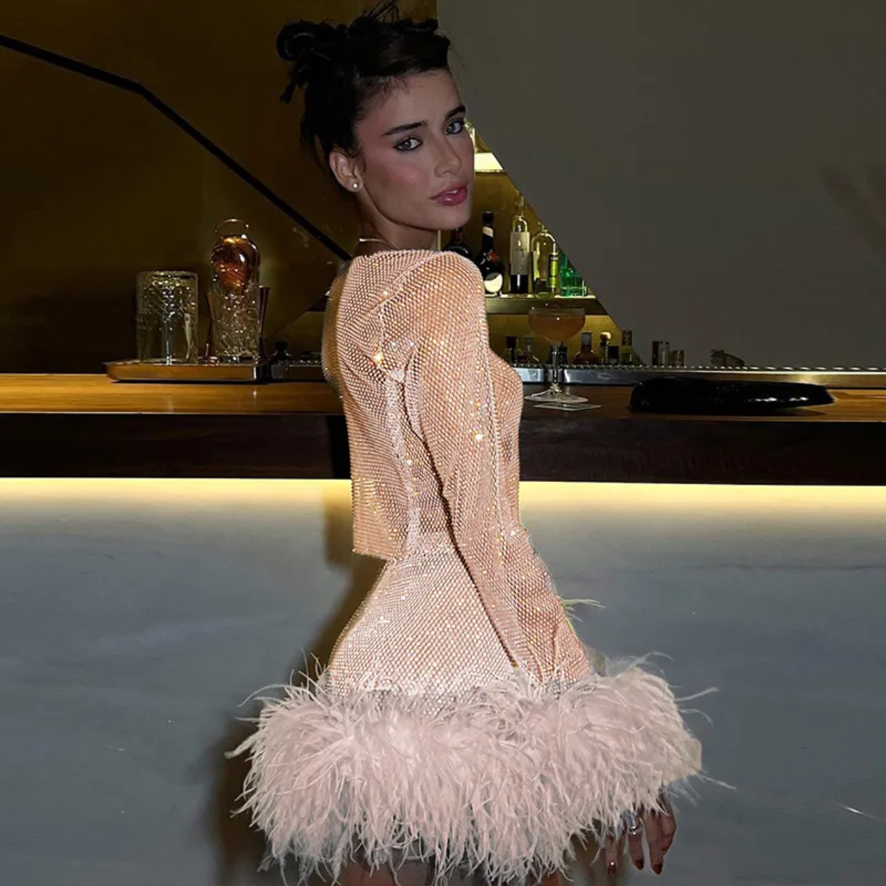 Rhinestone White Fur Top