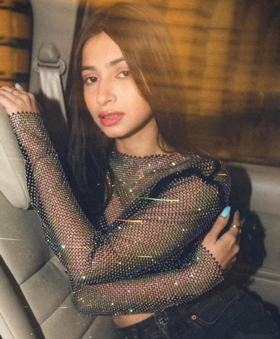 Rhinestone sleeves top