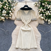 Elegant white collared knit Midi Dress