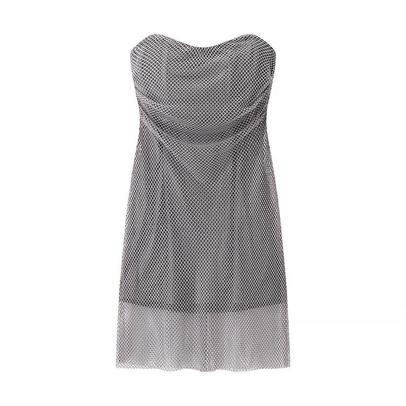 Short Rhinestone Grey Dress