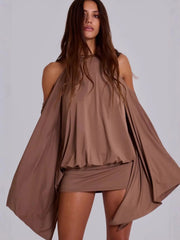 Beige Butterfly Chain Backless Dress
