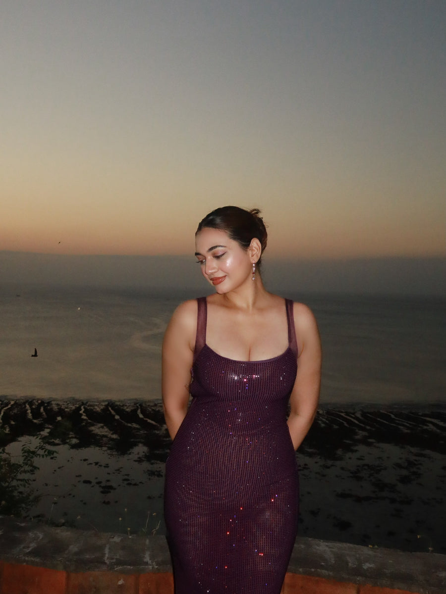 Embellished Purple Rhinestone Dress