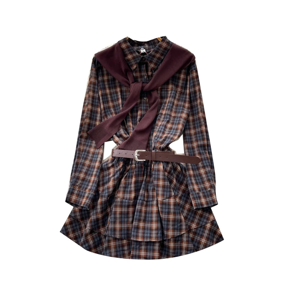 Casual Check Dress With Sweatshirt