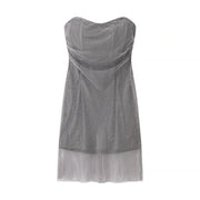 Short Rhinestone Grey Dress