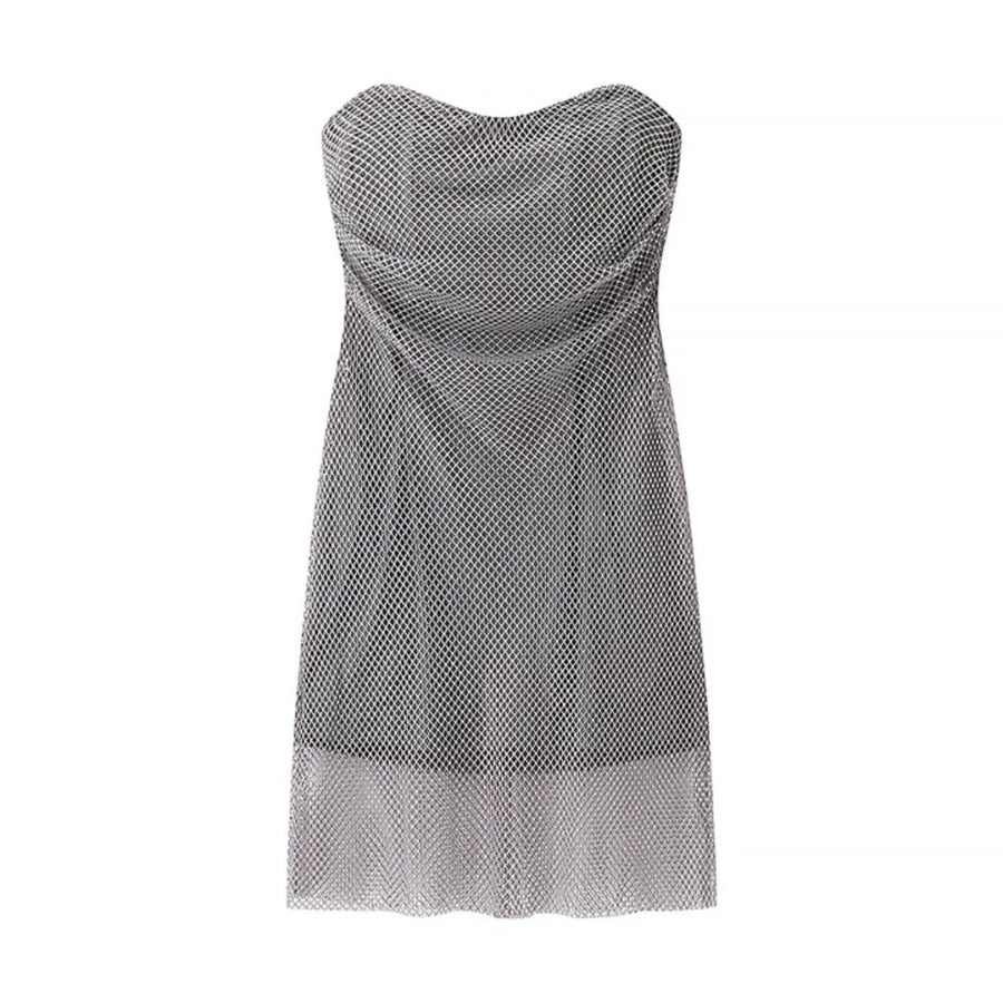 Short Rhinestone Grey Dress
