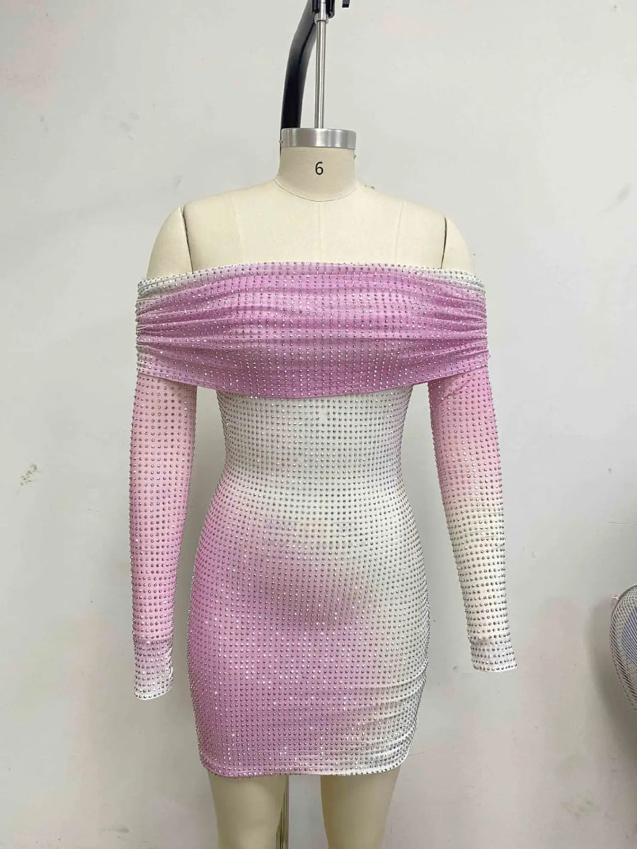 Pink Short Rhinestone Dress