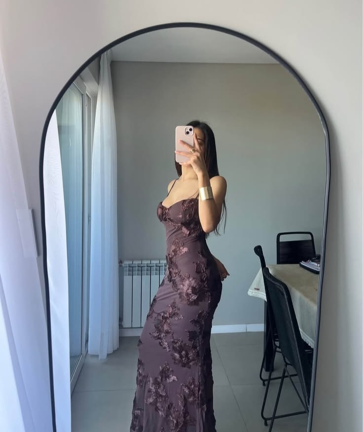 Embroidered Long Dress Brown