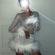 Rhinestone White Fur Top