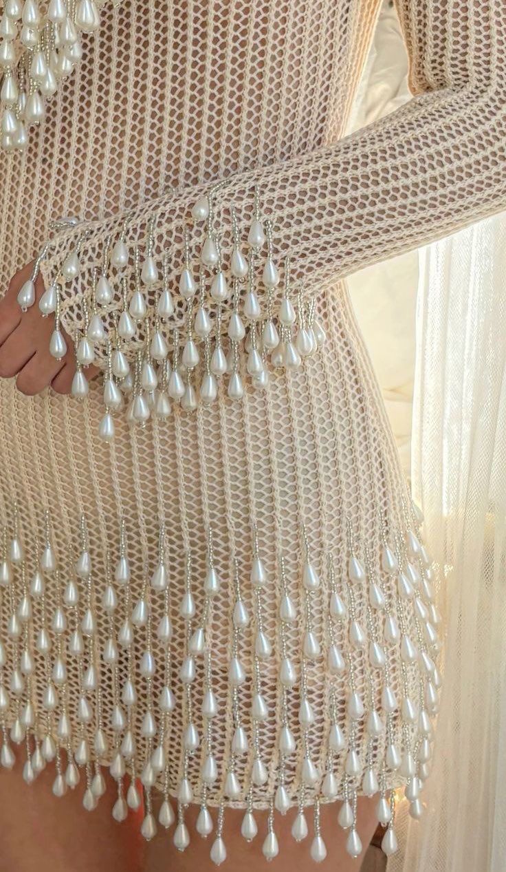 Crochet Pearl Dress (Cream)