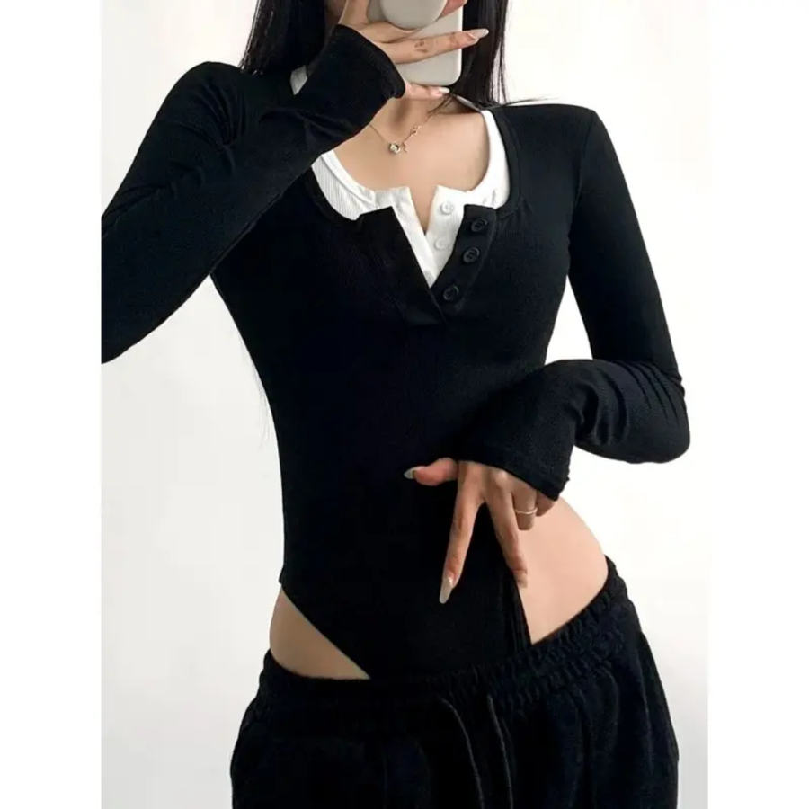 White Collar Black Bodysuit-GPLT