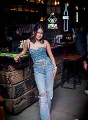 Diamond Beaded Denim Top