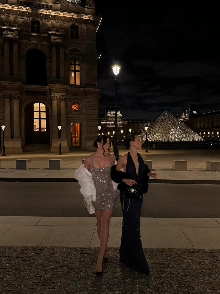 Rhinestone Diamond Backless Dress