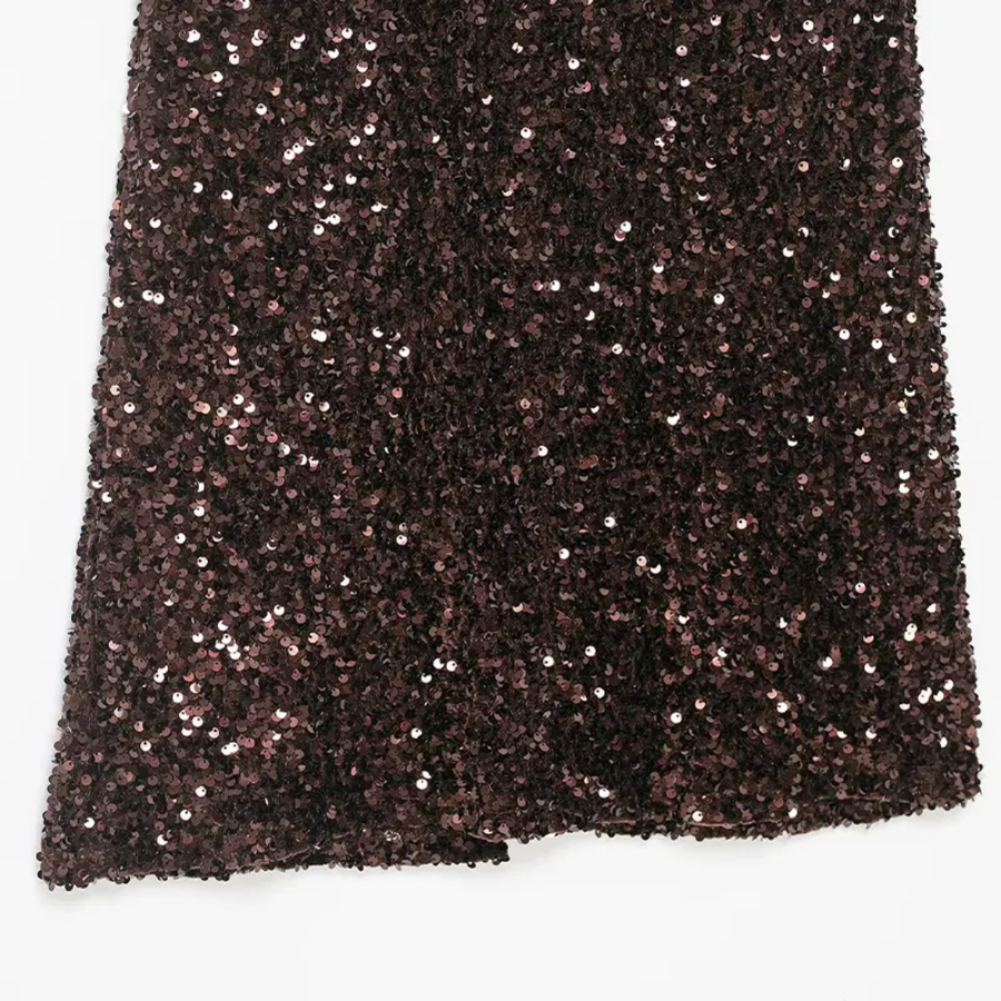Brown Sequined Long Skirt