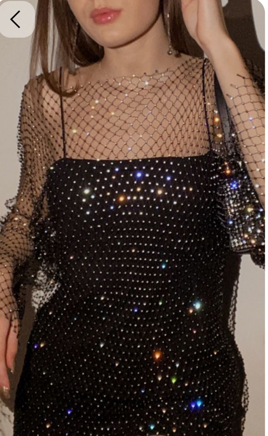 Rhinestone Full Sleeves Mesh Dress