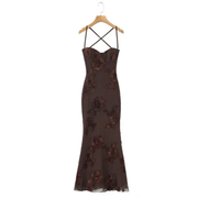 Embroidered Long Dress Brown