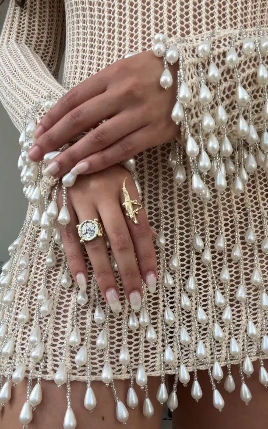 Crochet Pearl Dress (Cream)