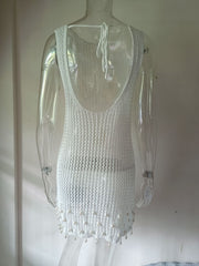 White and blue crochet Pearl Dress