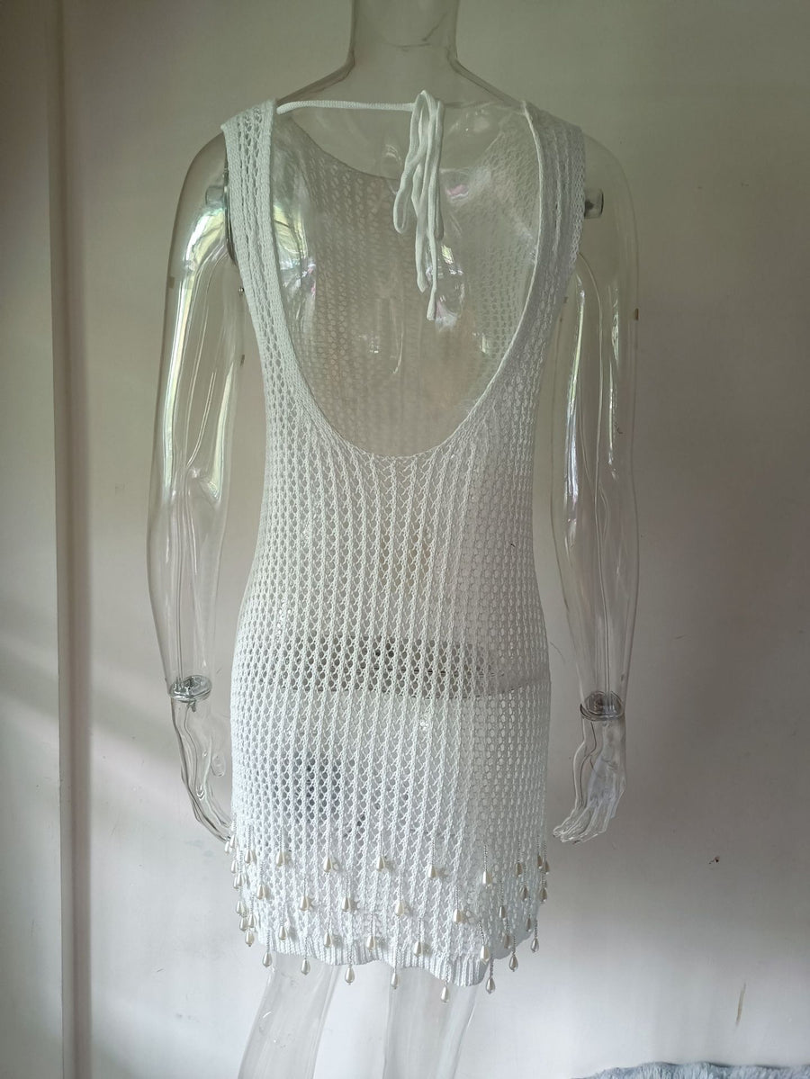 White and blue crochet Pearl Dress