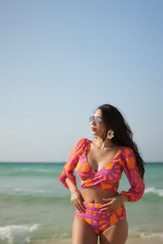 Orange & Pink Coral Crush Coverup Skirt Beachwear