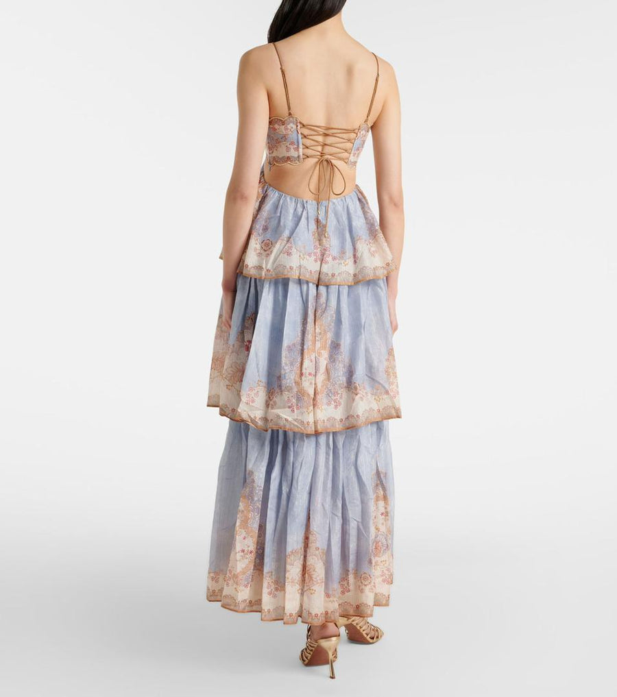 Printed 3-Tiered Ruffle Maxi Dress