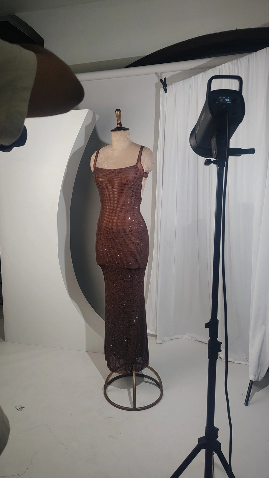 Embellished Brown Rhinestone Dress