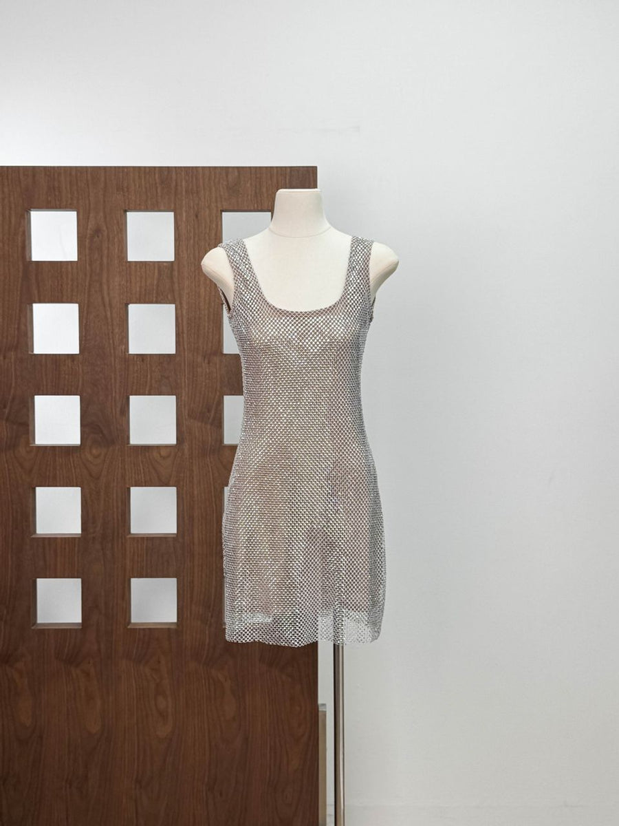 Rhinestone Diamond Backless Dress