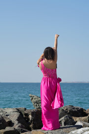 Pink One Shoulder Big Flower  Beachwear