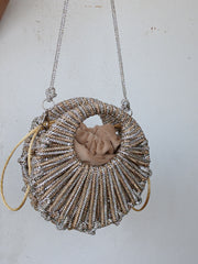 Rhinestone Silver String Bag