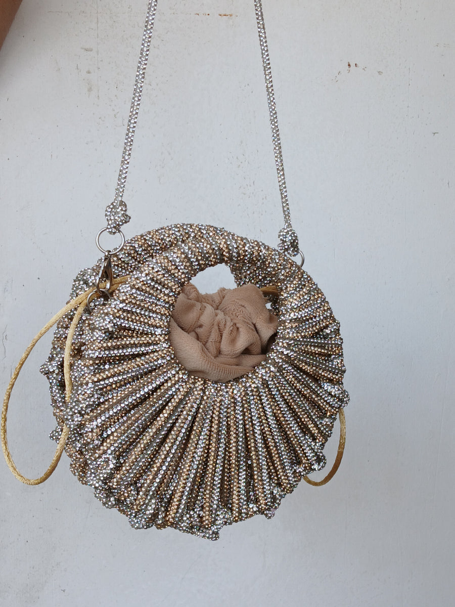 Rhinestone Silver String Bag