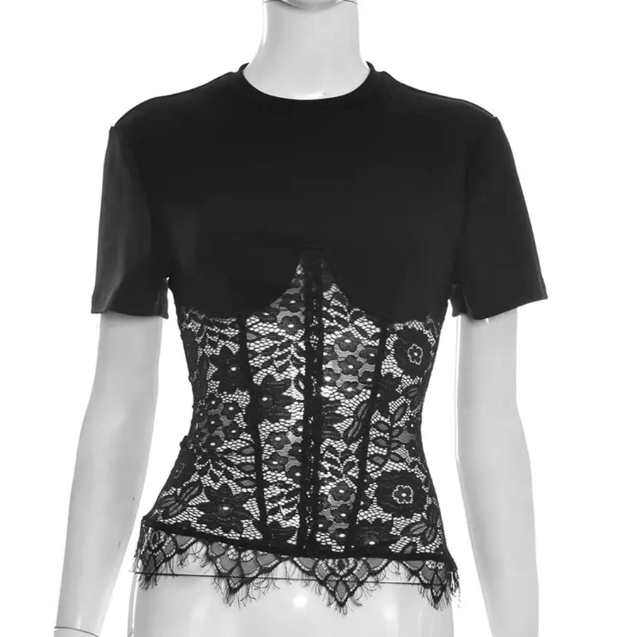 Black Lace Corset Tshirt