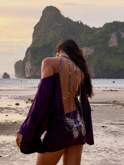 Purple Butterfly Chain Backless Dress
