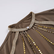 Taupe Butterfly Chain Backless Dress