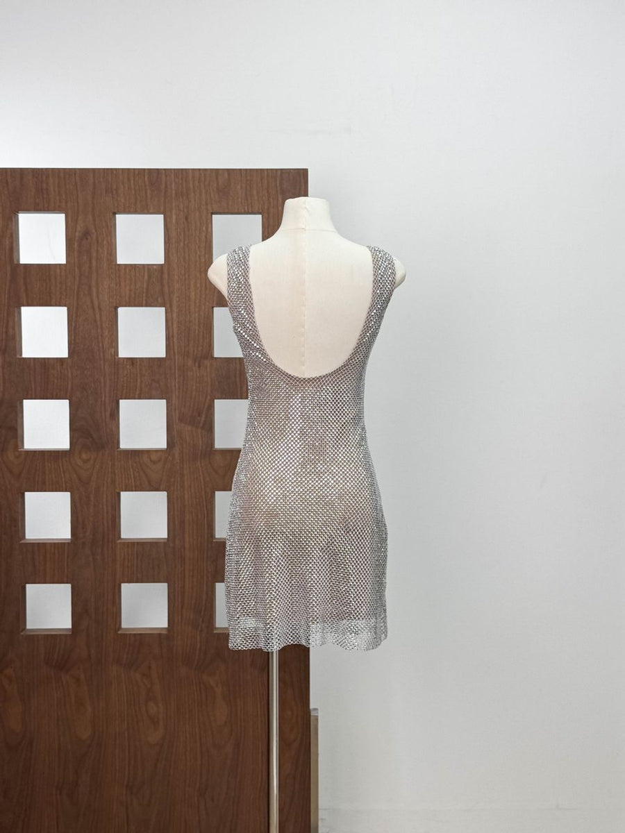 Rhinestone Diamond Backless Dress