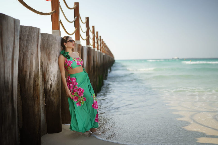 Pink And Green Bloom 3- Piece Swimsuit Set